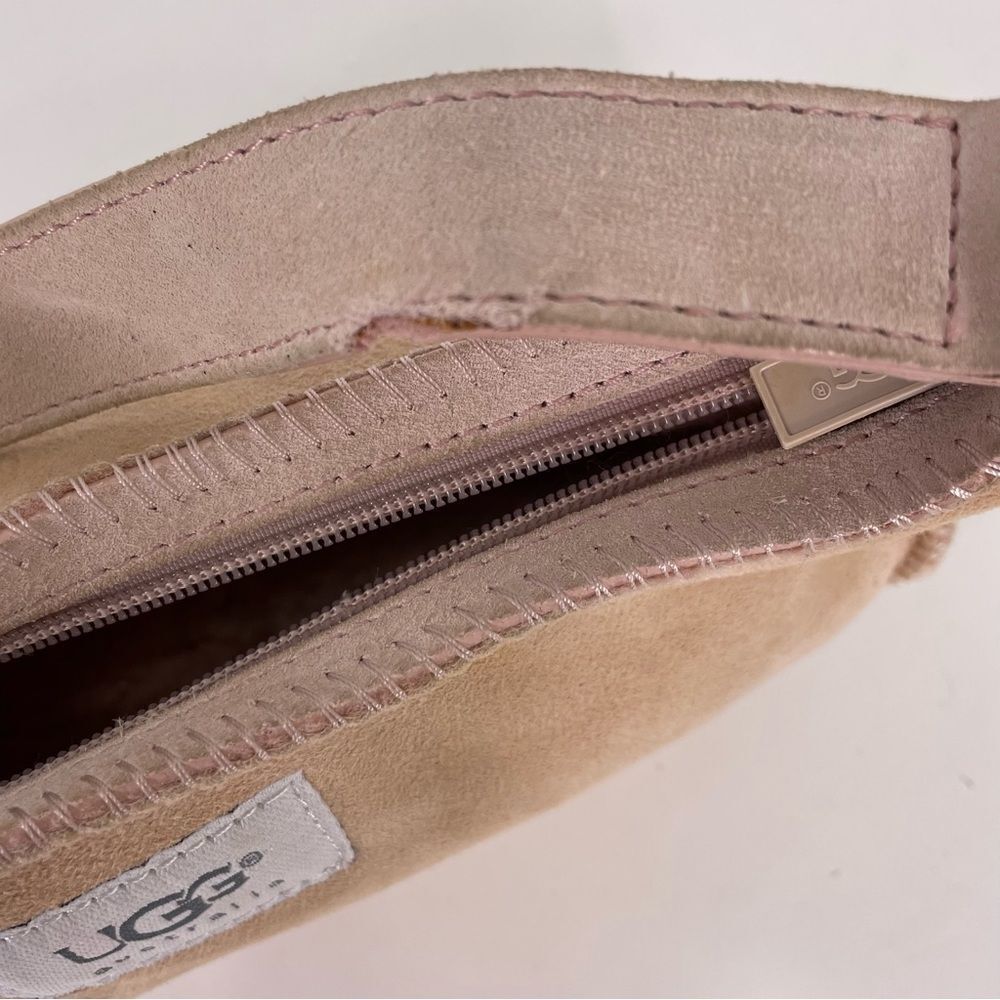 UGG Light Pink Leather Suede Fur Lined Small Shoulder Purse - Picture 6 of 8